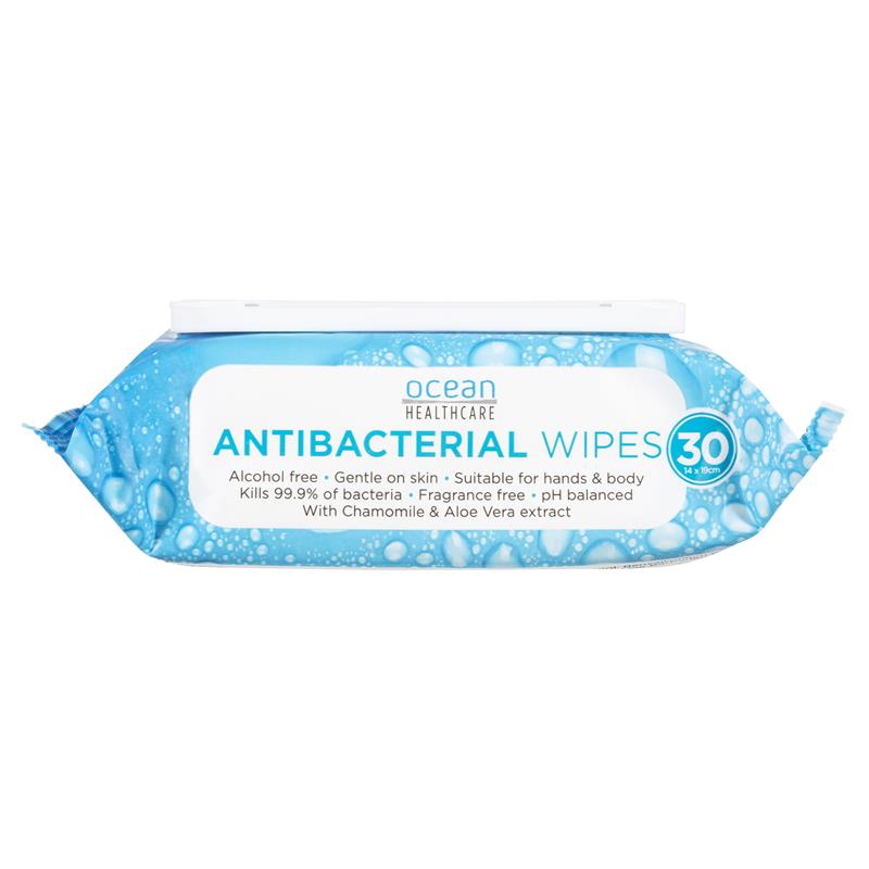Ocean Antibacterial Wipes 30 Pack - Effective Bacteria Removal