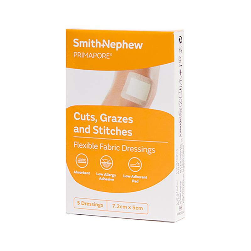Primapore Flexible Fabric Dressing 7.2cm x 5cm - Comfortable Wound Care (5 Pack)