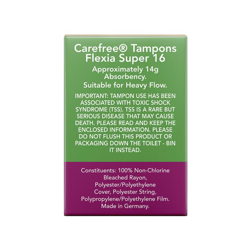 Carefree Flexia Super Fragrance-Free Tampons with Wings 16 Pack