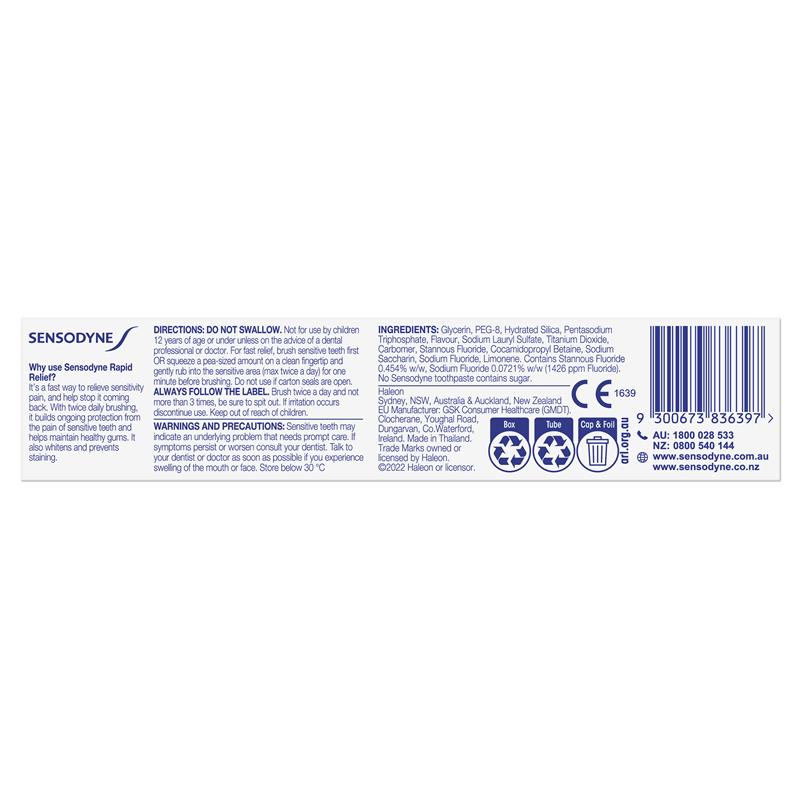 Sensodyne Sensitive Teeth Pain Rapid Relief Toothpaste 100g