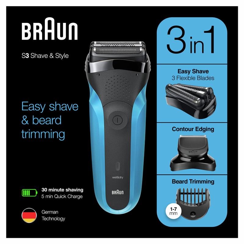 Braun Series 3 310BT Electric Shaver | Precision Beard Trimmer Combo