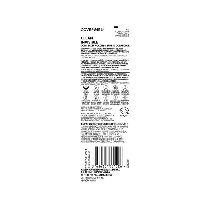 Covergirl Clean Invisible Concealer 109 Golden Ivory 7ml