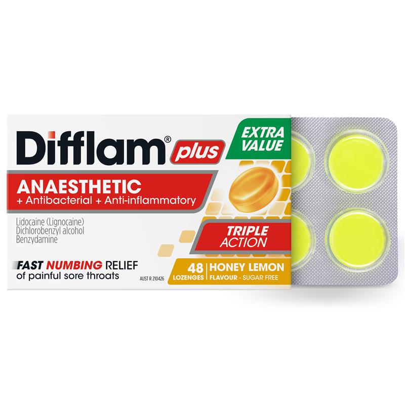Difflam Sore Throat Sugar Free Honey And Lemon Lozenges - 48 Count