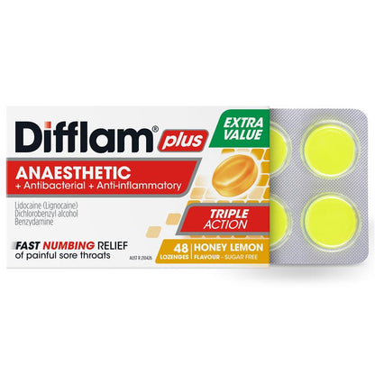 Difflam Sore Throat Sugar Free Honey And Lemon Lozenges - 48 Count