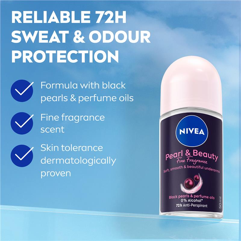 NIVEA Pearl And Beauty Fine Fragrance Black Pearls Roll On Deodorant 72H Protection 50ml
