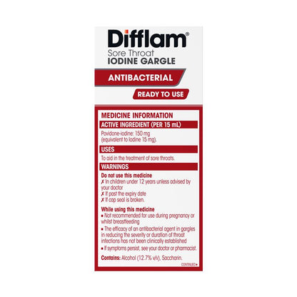 Difflam Plus Ready To Use Sore Throat Gargle - Mint Flavor 200ml