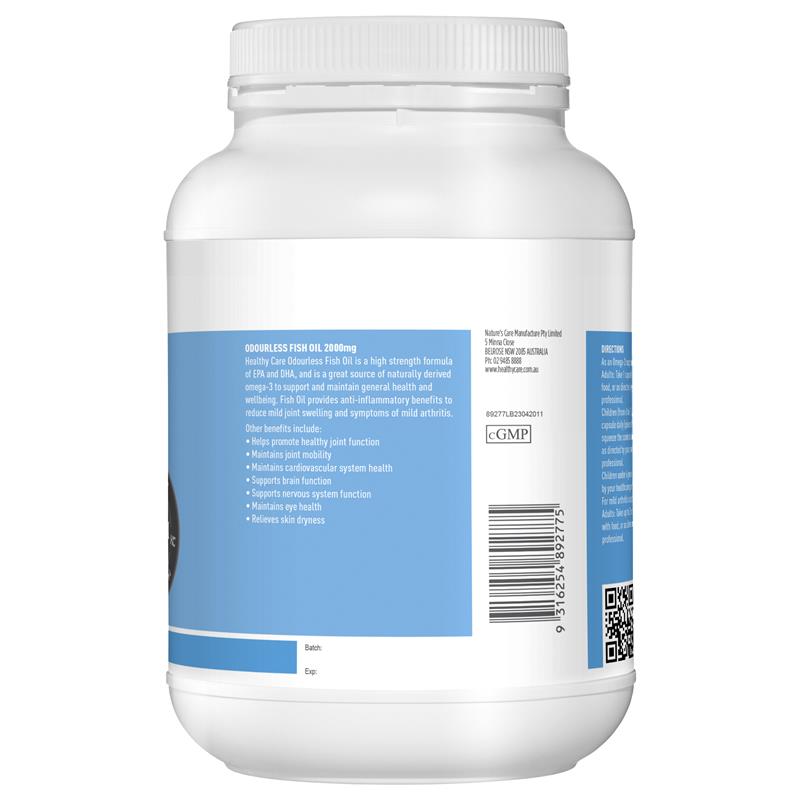 Healthy Care Odourless Fish Oil 2000mg - Omega-3 for Heart and Brain Health