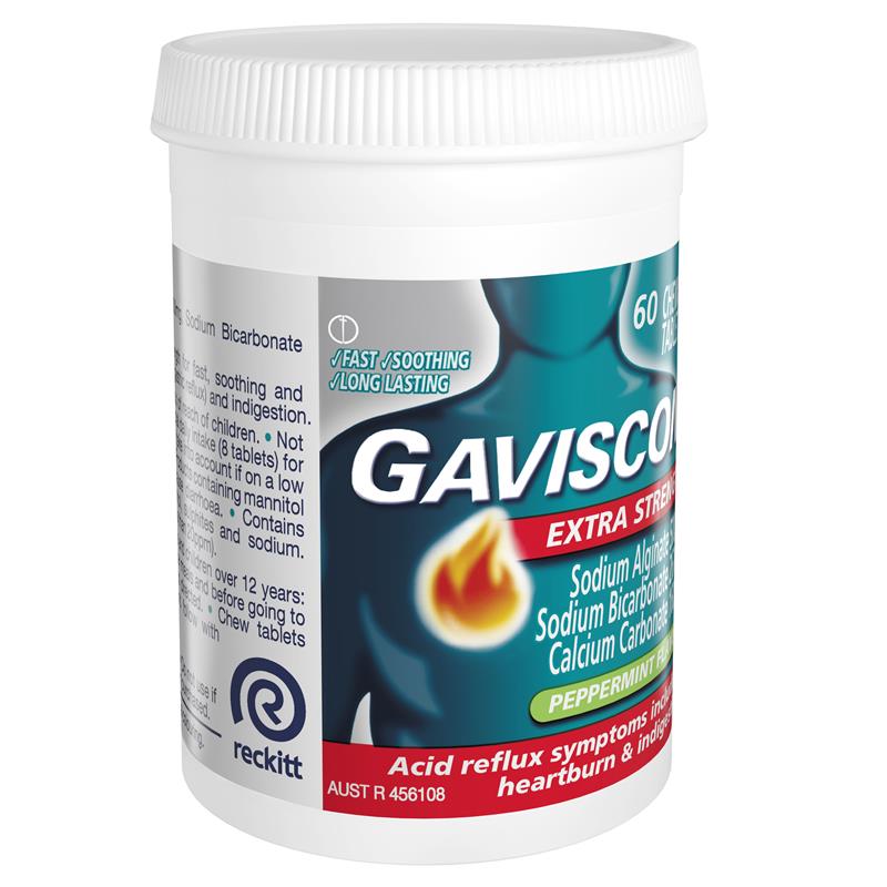 Gaviscon Extra Strength Peppermint 60 Chewable Tablets - Maximum Heartburn Relief