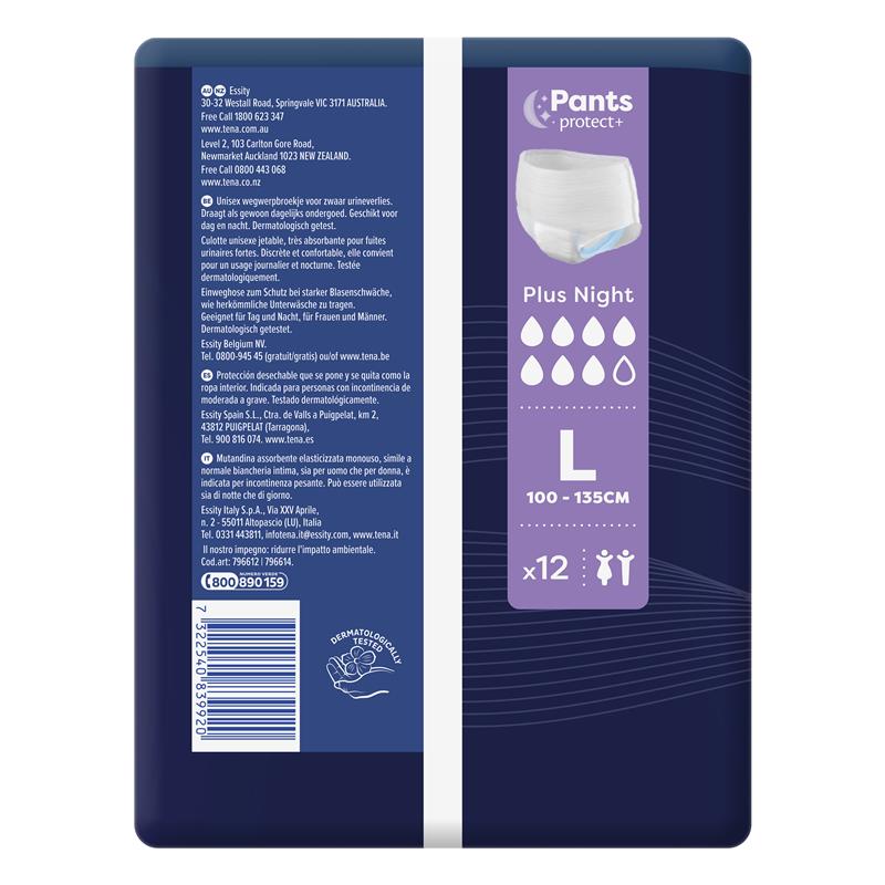 Tena Night Incontinence Pants - Large, 12 Pants, Dermatologist Tested