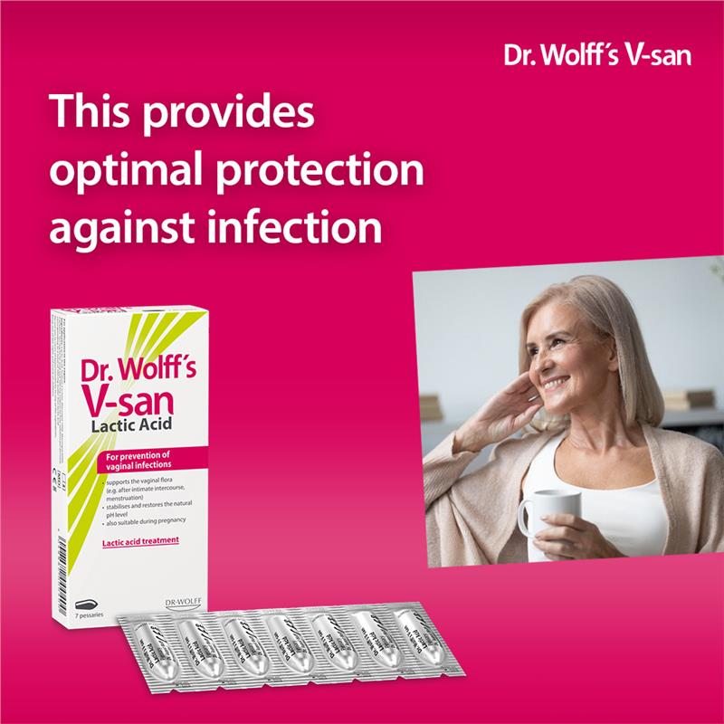 Dr. Wolff V-san Lactic Acid Vaginal Pessaries, 7-Pack, pH Balanced