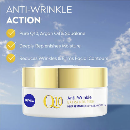 NIVEA Q10 Anti-Wrinkle Extra Nourish Deep Restoring Day Cream SPF15 50ml