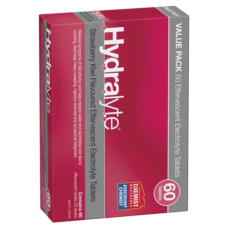 Hydralyte Electrolyte Effervescent Tablets - Strawberry Kiwi (60 Tablets)