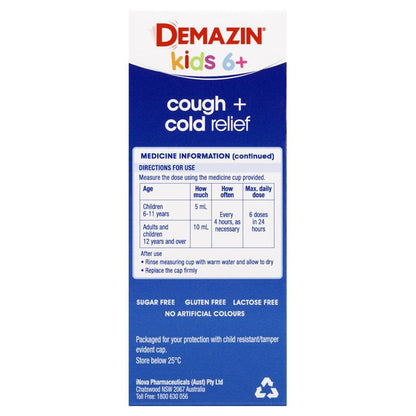 Demazin Kids 6+ Cough + Cold Relief 200ml