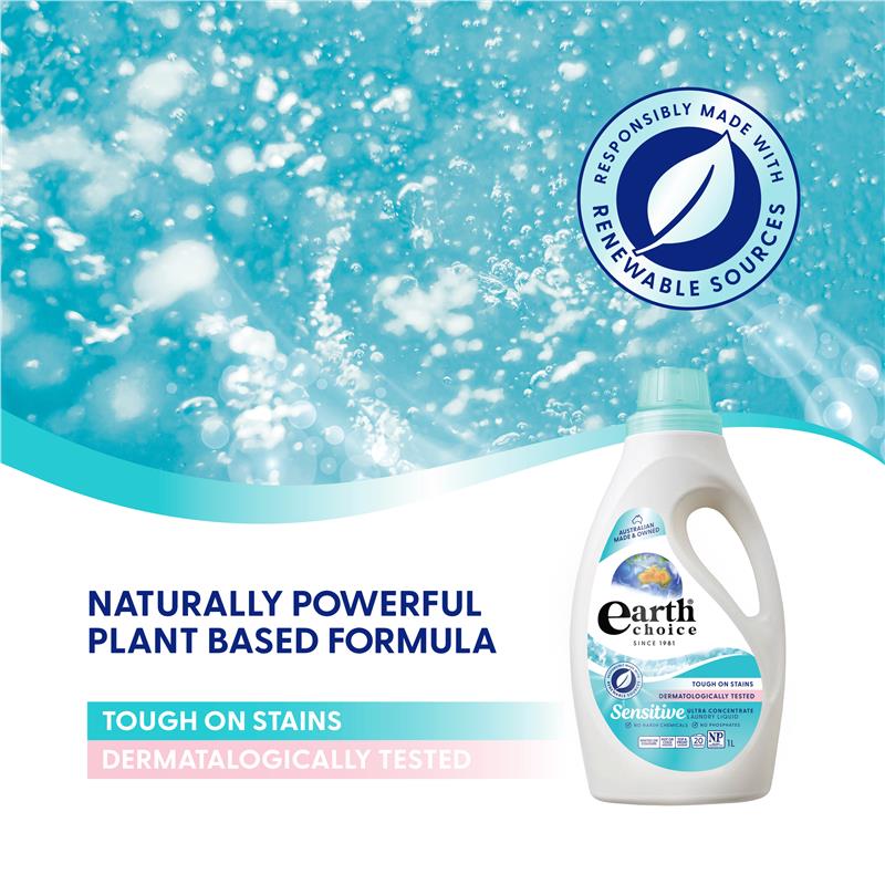 Earth Choice Laundry Liquid Ultra Concentrate Sensitive 1 Litre - Eco-Friendly Cleaning Power