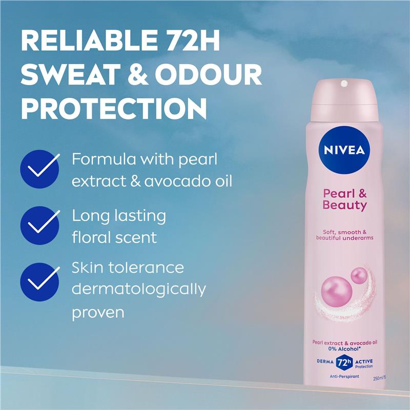 NIVEA Pearl & Beauty Aerosol Deodorant - 72H Protection - 150ml