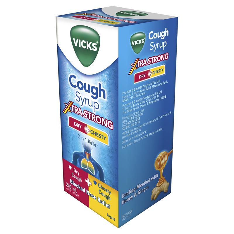 Vicks Cough Syrup Xtra Strong Dry + Chesty - 200ml