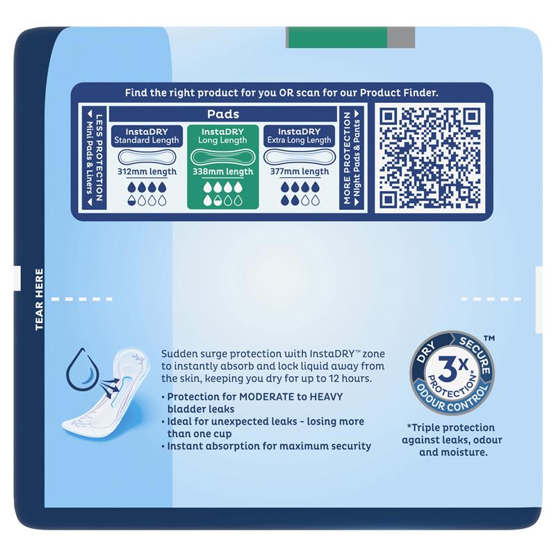 TENA InstaDRY™ Long Length Incontinence Pads, 8-Pads– Fast Absorbing Protection