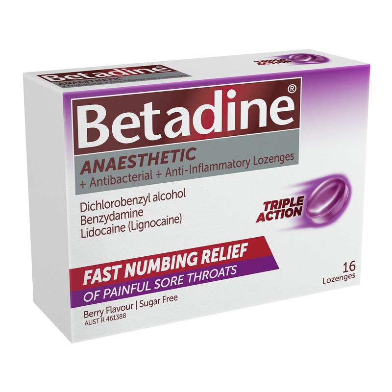 Betadine Sore Throat Anaesthetic Berry 16 Lozenges - Quick Relief
