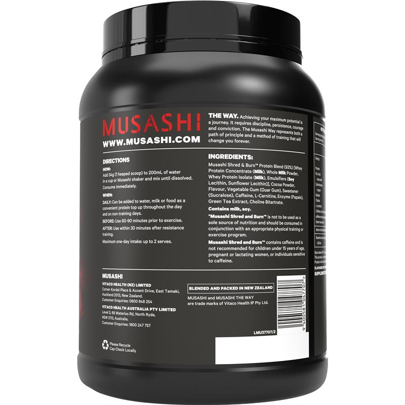 Musashi Shred And Burn Thermogenic Protein Formula - Chocolate 900g