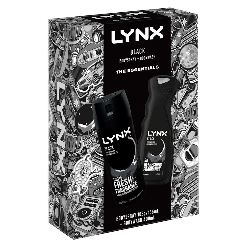 Lynx Black Duo Gift Set – 165ml Body Spray & 400ml Bodywash for Men