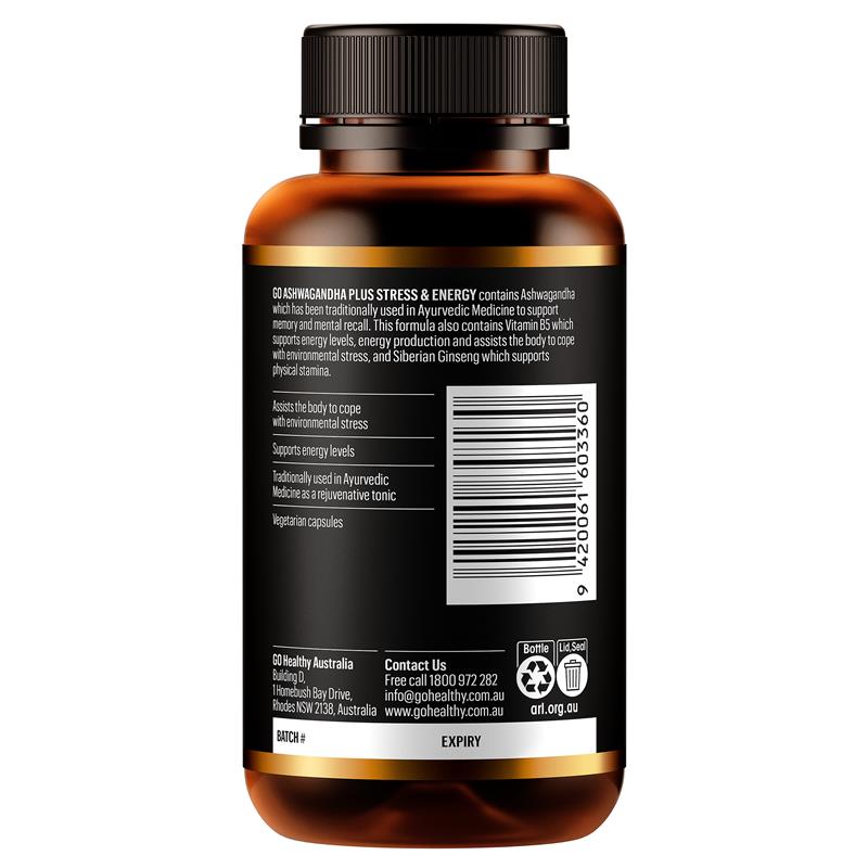 GO Healthy Ashwagandha Plus Stress & Energy 120 Hard Capsules Exclusive Size