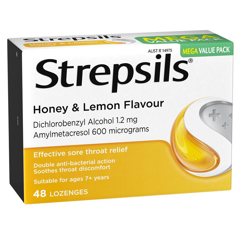 Strepsils Honey and Lemon 48 Lozenges - Soothing Sore Throat Relief