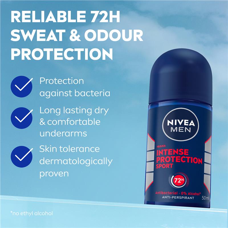 NIVEA MEN Intense Protection Sport Roll-On Deodorant 50ml - 72H Protection