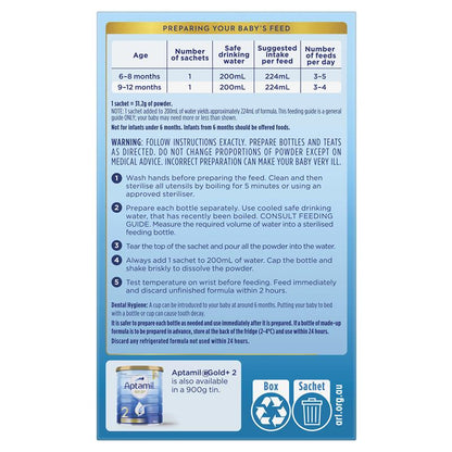 Aptamil Gold+ 2 Baby Follow-On Formula Powder Sachets From 6-12 Months 4 Pack 31.2g