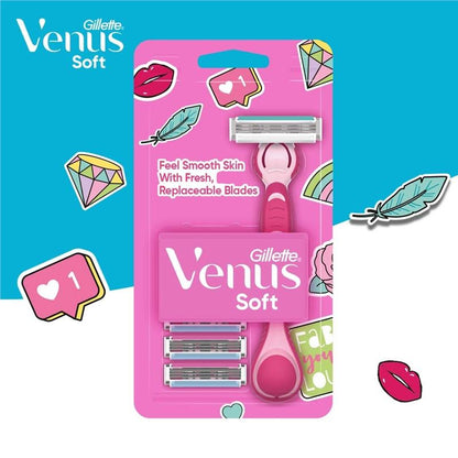 Gillette Simply Venus Hybrid Razor 4 Pack - Closer Shave with Less Nicks
