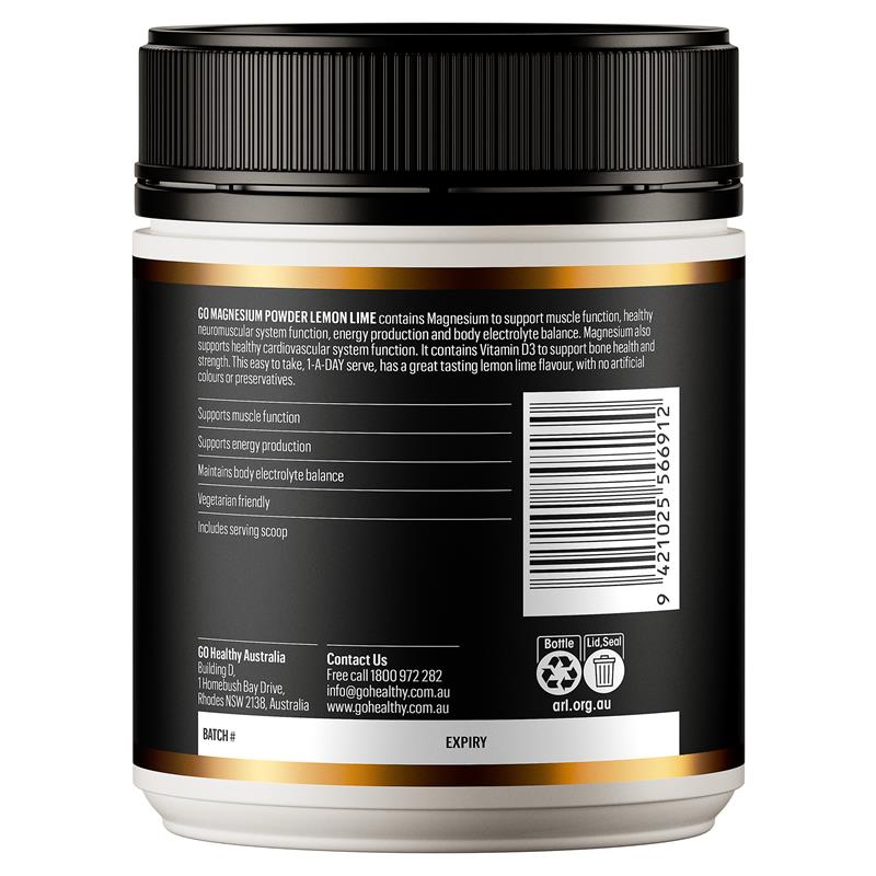 GO Healthy Magnesium Powder Lemon Lime 250g