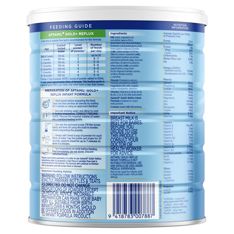Aptamil Gold+ Reflux Baby Infant Formula 900g