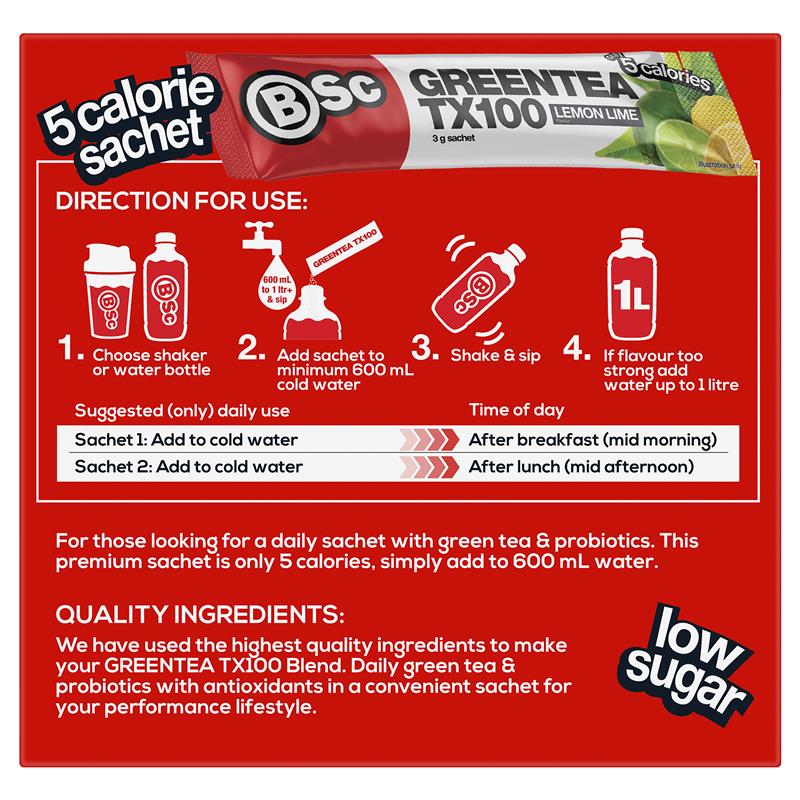 BSc Green Tea TX100 Lemon Lime 60 x 3g Serv