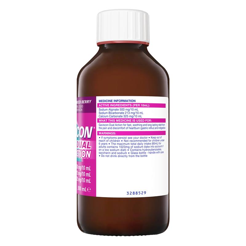 Gaviscon Dual Action Liquid Mixed Berry Flavour Heartburn and Indigestion Relief 300ml