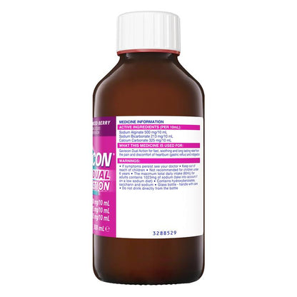 Gaviscon Dual Action Liquid Mixed Berry Flavour Heartburn and Indigestion Relief 300ml