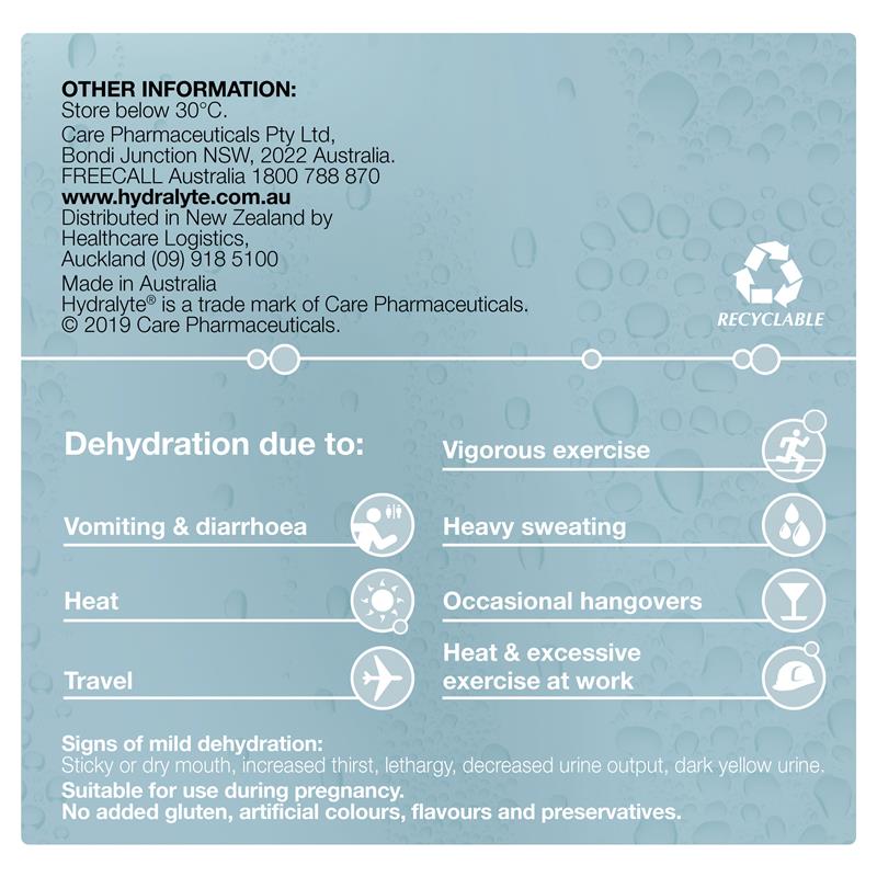 Hydralyte Electrolyte Powder - Colour Free Lemonade - 4.9g x 10 Sachets
