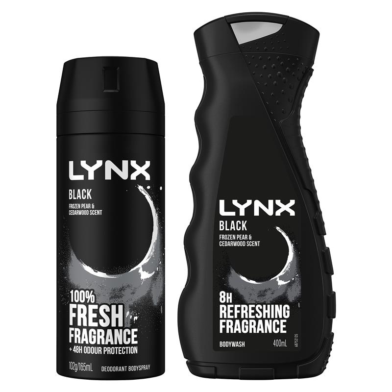 Lynx Black Duo Gift Set – 165ml Body Spray & 400ml Bodywash for Men