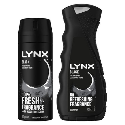 Lynx Black Duo Gift Set – 165ml Body Spray & 400ml Bodywash for Men