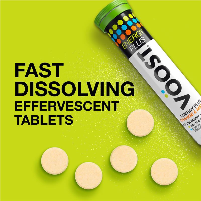 Voost Energy Plus Orange & Mango Effervescent Tablets - 60 Pack for Energy Production