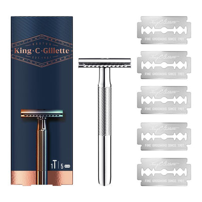 King C Gillette Double Edge Safety Razor + 5 Razor Blades - Ultimate Shaving Experience