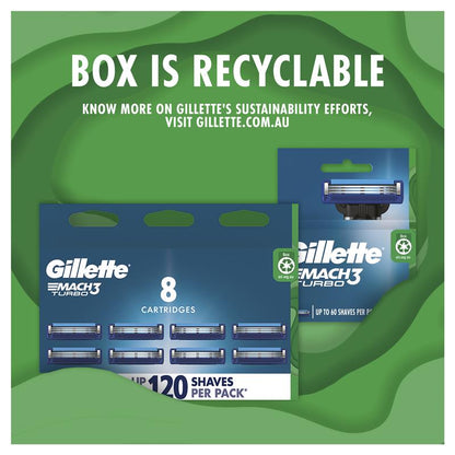 Gillette Mach3 Turbo Razor Cartridges 4-Pack – 3D Shave, 15 Uses