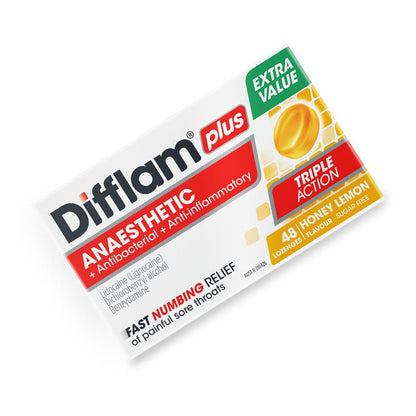 Difflam Sore Throat Sugar Free Honey And Lemon 48 Lozenges