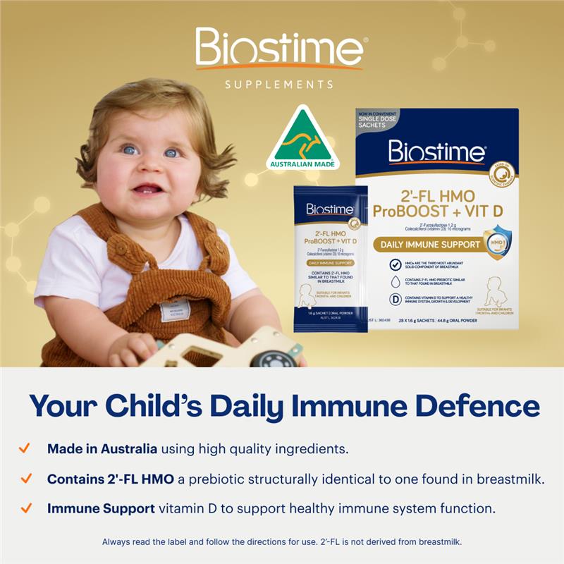 Biostime 2 FL HMO ProBOOST + VIT D 28 x 1.6g Sachets - Immune Support for Growing Kids
