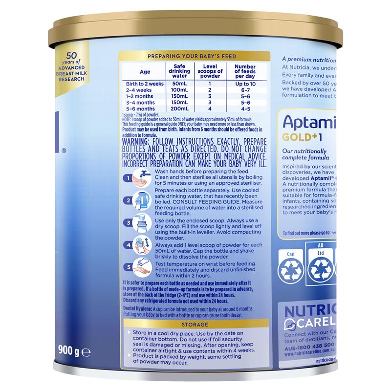 Aptamil Gold+ 1 Baby Infant Formula 900g - From Birth to 6 Months