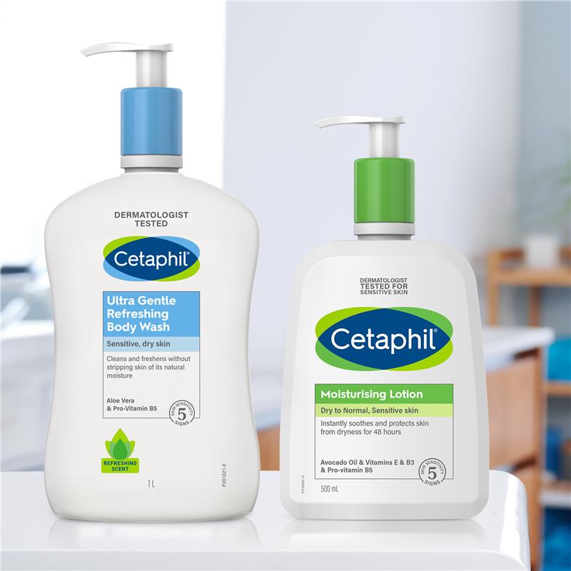 Cetaphil Ultra Gentle Body Wash 1L for Dry & Sensitive Skin with Aloe Vera