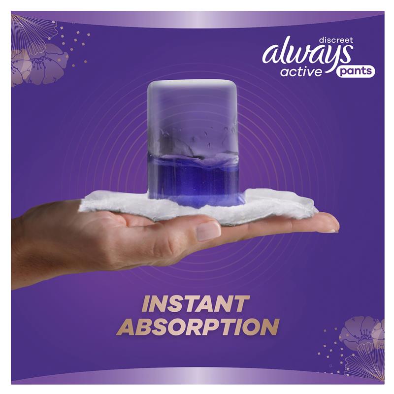 Always Discreet Active Adult Incontinence Pants Large - 8 Pants, 5-in-1 Protection