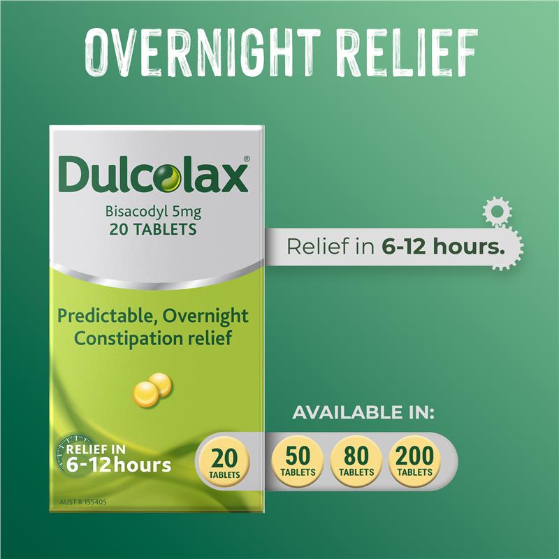 Dulcolax Laxatives 5mg - 20 Tablets for Overnight Relief