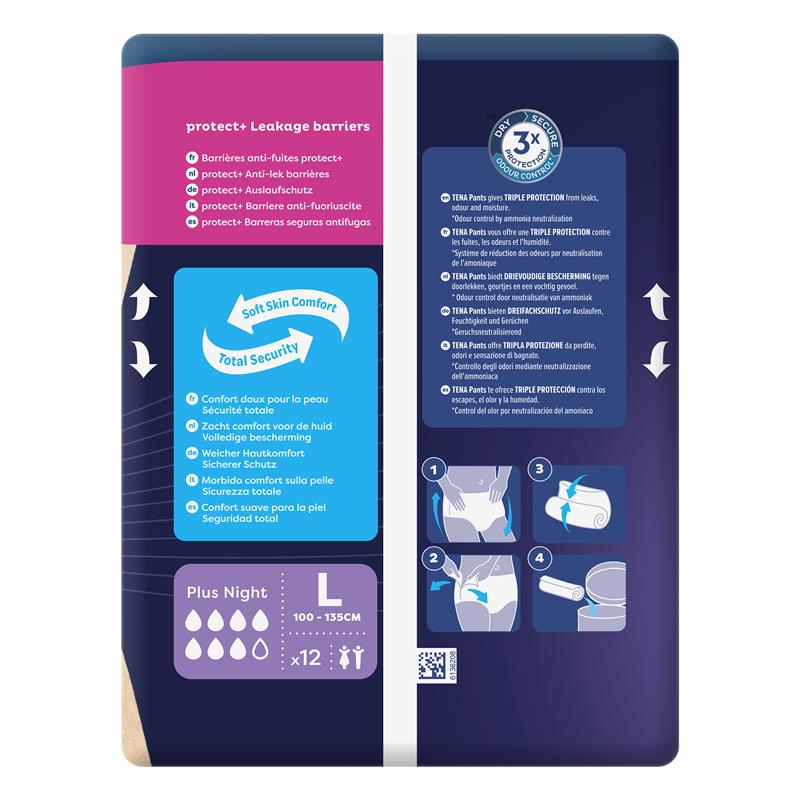 Tena Night Incontinence Pants - Large, 12 Pants, Dermatologist Tested