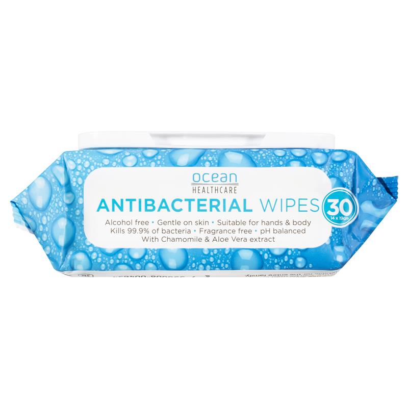 Ocean Antibacterial Wipes 30 Pack - Effective Bacteria Removal