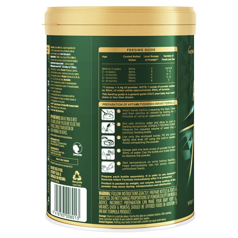 Aptamil Essensis Organic A2 Protein Milk 1 Premium Infant Formula From Birth to 6 Months 900g