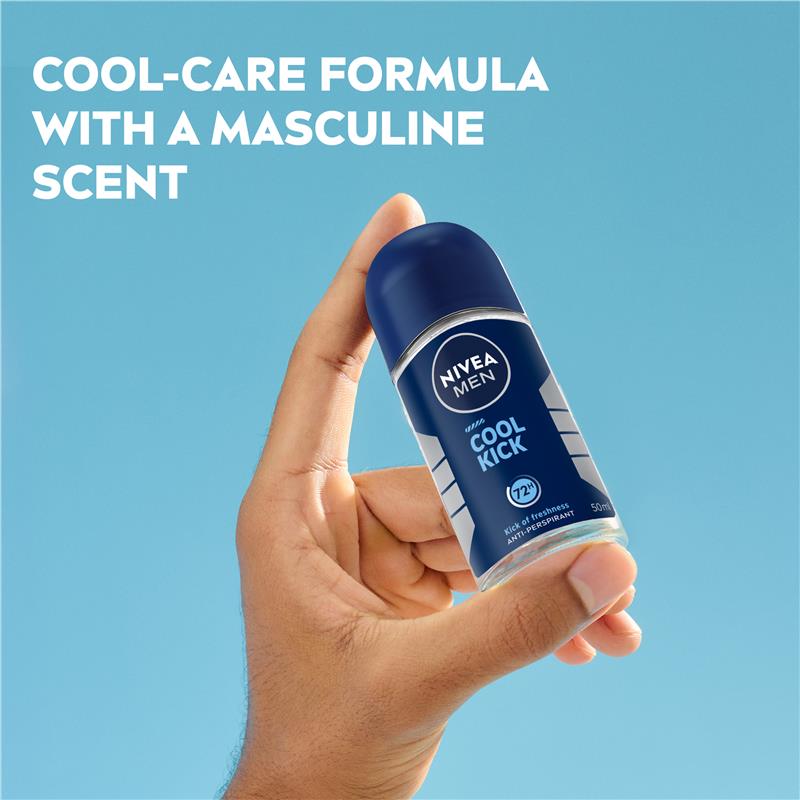 NIVEA MEN Deodorant Roll On Cool Kick 50ml for Long-Lasting Freshness